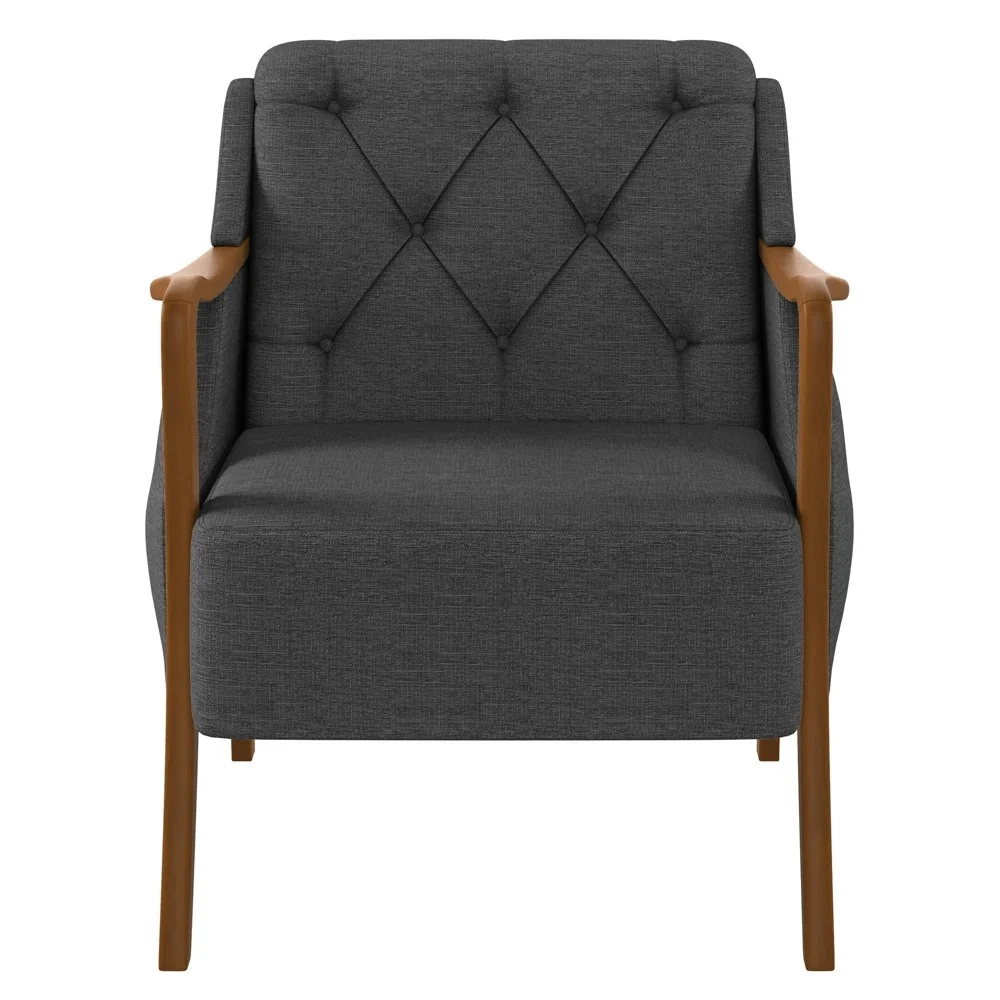 Kit Namoradeira 135cm e 2 Poltronas Decorativas Capitonê Lapa Z32 Linho Cinza Escuro - Mpozenato