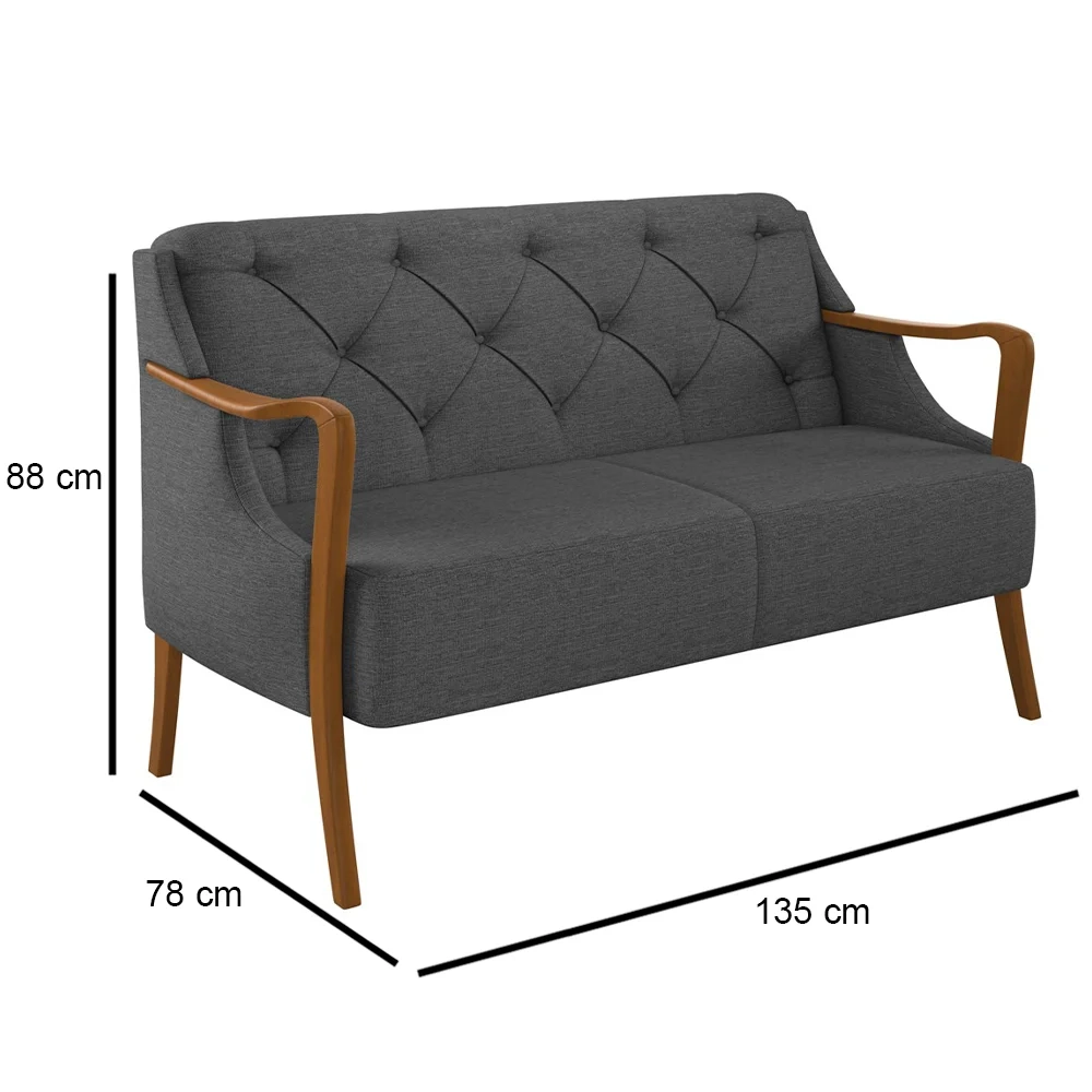 Kit Namoradeira 135cm e 2 Poltronas Decorativas Capitonê Lapa Z32 Linho Cinza Escuro - Mpozenato