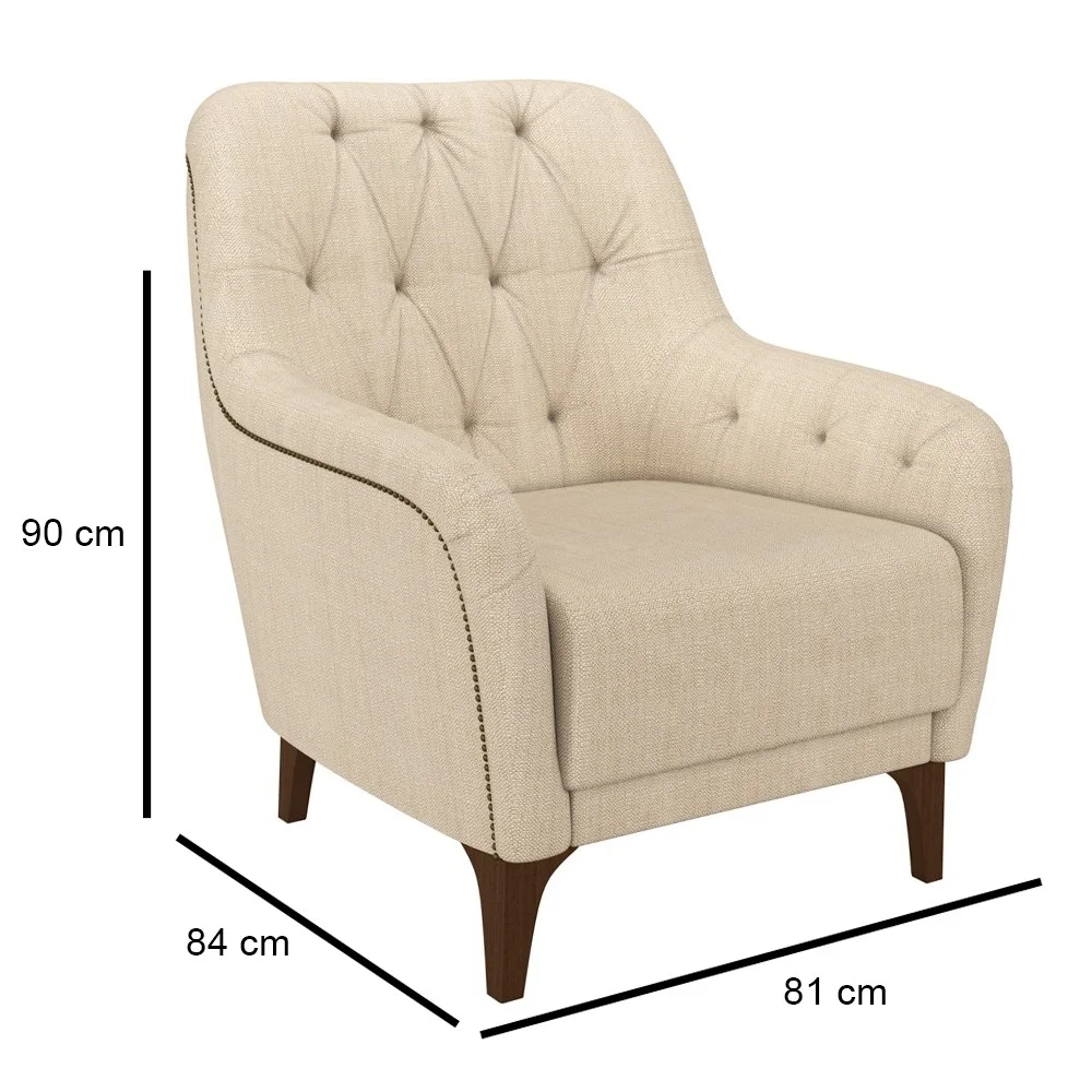 Kit 2 Poltronas Decorativas para Sala com Capitonê Pietà Z32 Linho Champanhe - Mpozenato