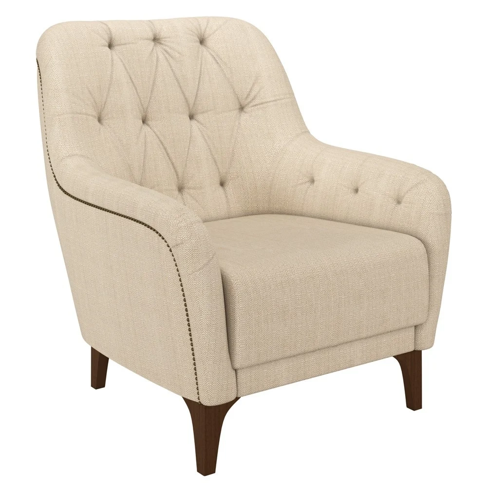 Kit 2 Poltronas Decorativas para Sala com Capitonê Pietà Z32 Linho Champanhe - Mpozenato