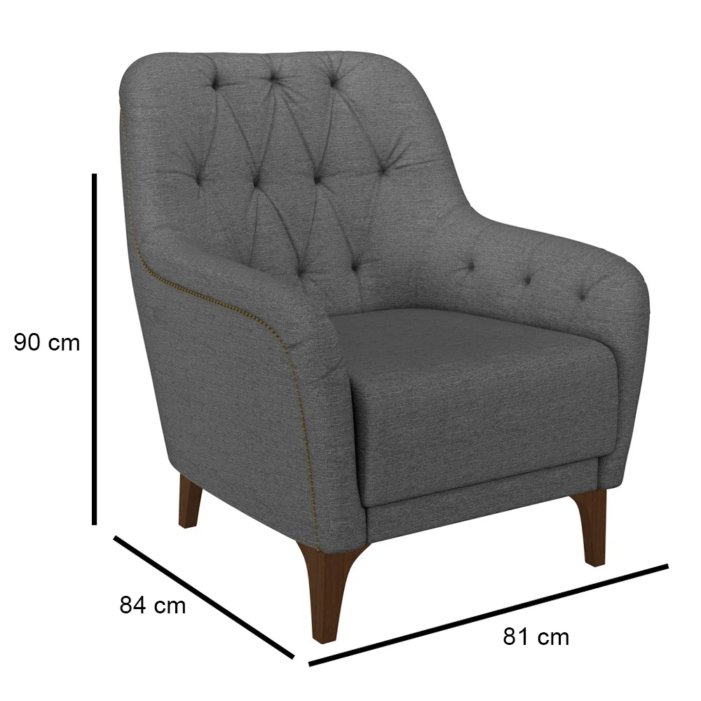 Kit 2 Poltronas Decorativas para Sala com Capitonê Pietà Z32 Linho Cinza Escuro - Mpozenato