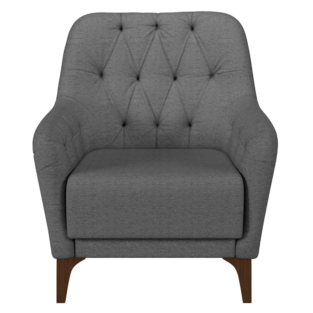 Kit 2 Poltronas Decorativas para Sala com Capitonê Pietà Z32 Linho Cinza Escuro - Mpozenato