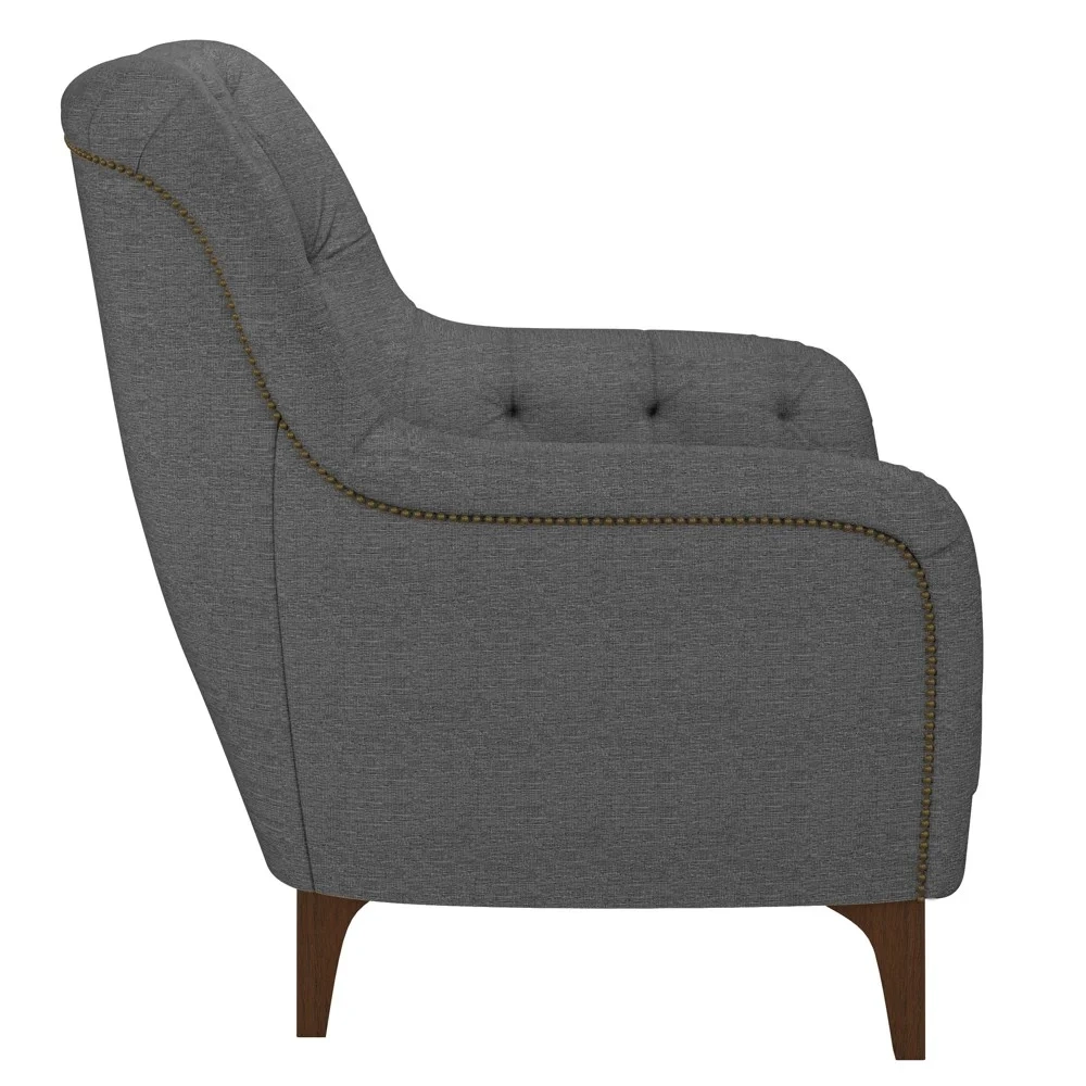 Kit 2 Poltronas Decorativas para Sala com Capitonê Pietà Z32 Linho Cinza Escuro - Mpozenato