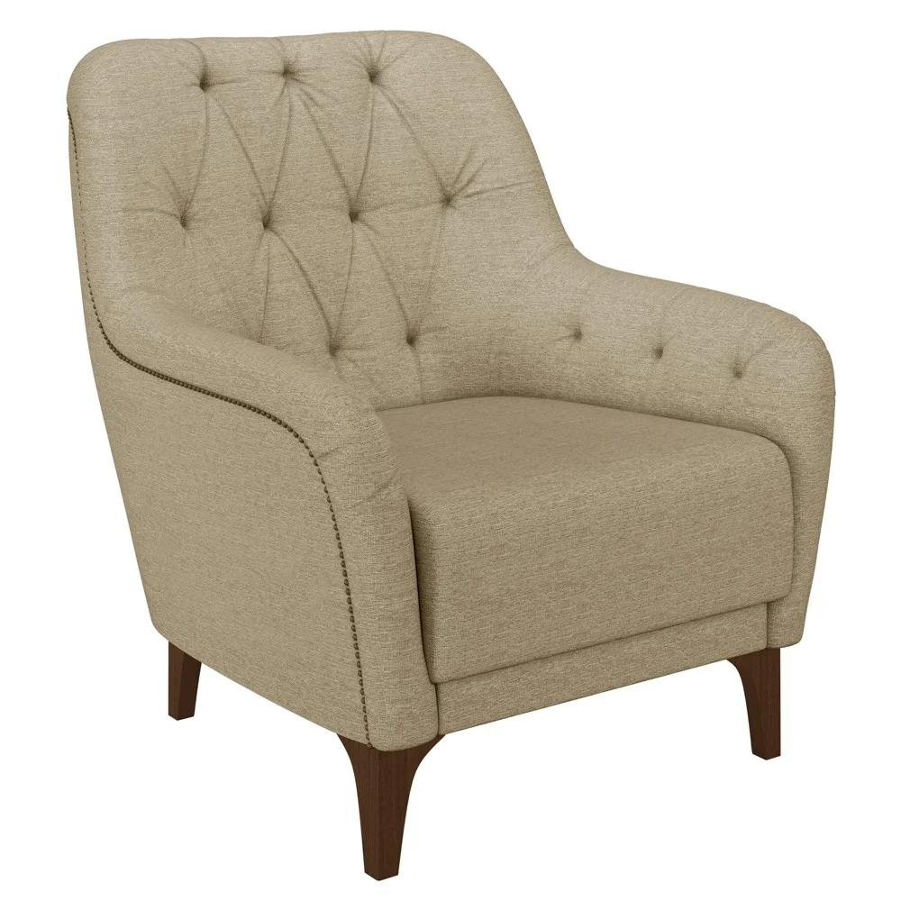 Kit 2 Poltronas Decorativas para Sala com Capitonê Pietà Z32 Linho Bege - Mpozenato