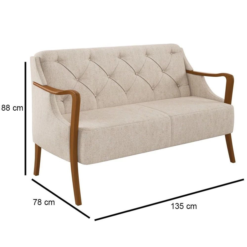 Kit Namoradeira 135cm e 2 Poltronas Decorativas Capitonê Lapa Z32 Linho Cru Liso - Mpozenato