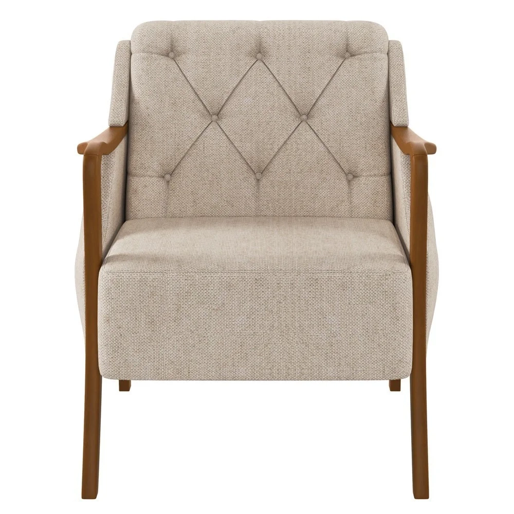 Kit Namoradeira 135cm e 2 Poltronas Decorativas Capitonê Lapa Z32 Linho Cru Liso - Mpozenato