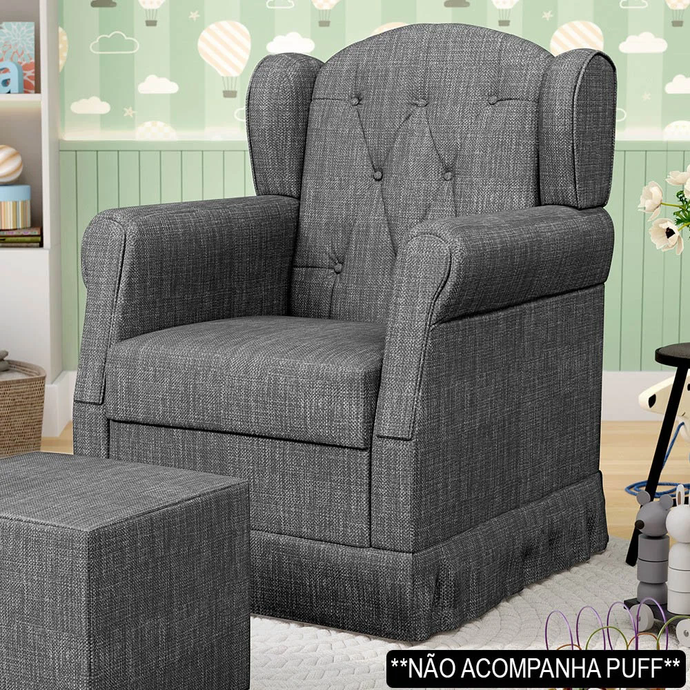 Poltrona de Amamentação Balanço Lucy Z39 Linho Cinza Escuro - Mpozenato