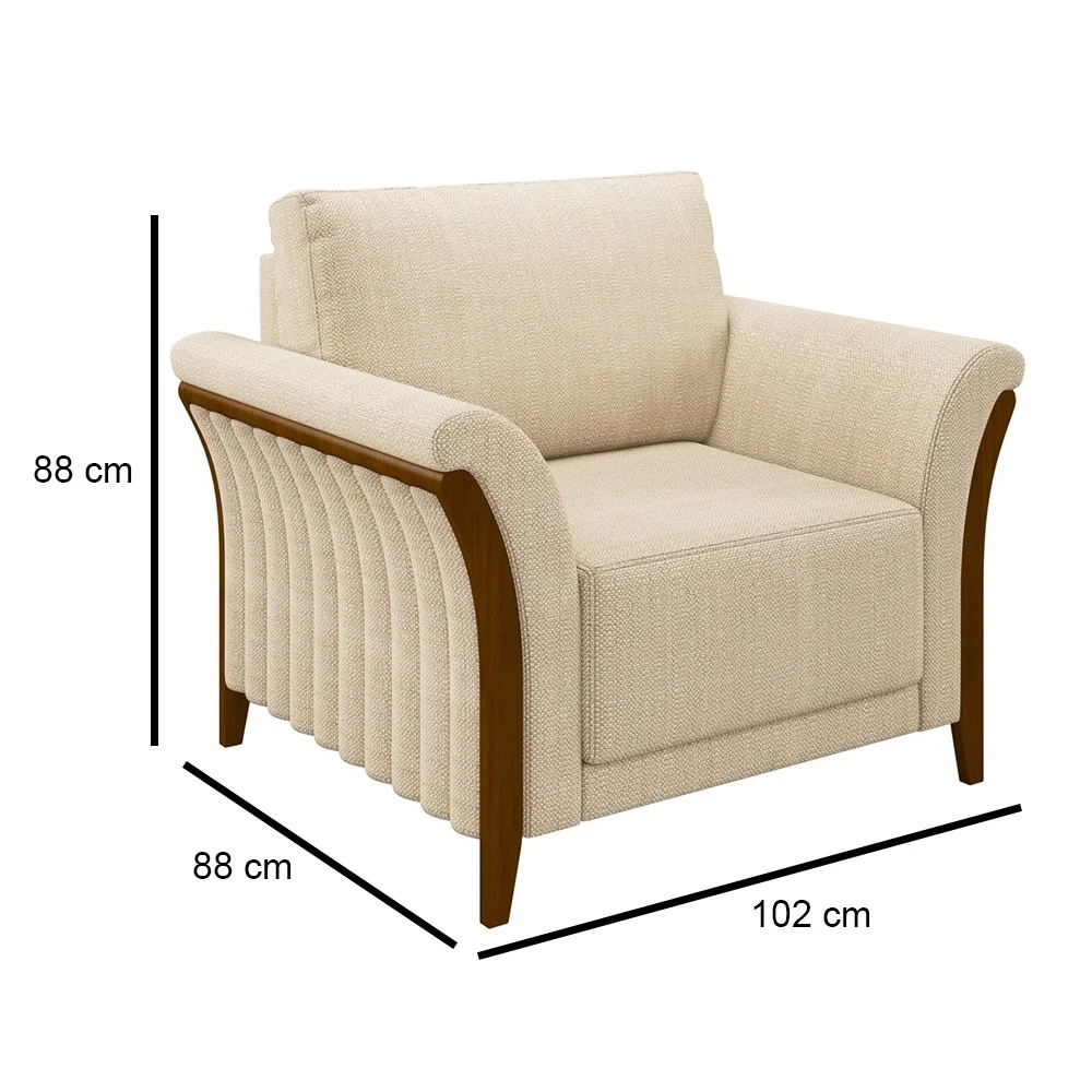 Kit 2 Poltronas Decorativas Sala de Estar 102cm Pés Madeira Roya Z32 Linho Champanhe - Mpozenato