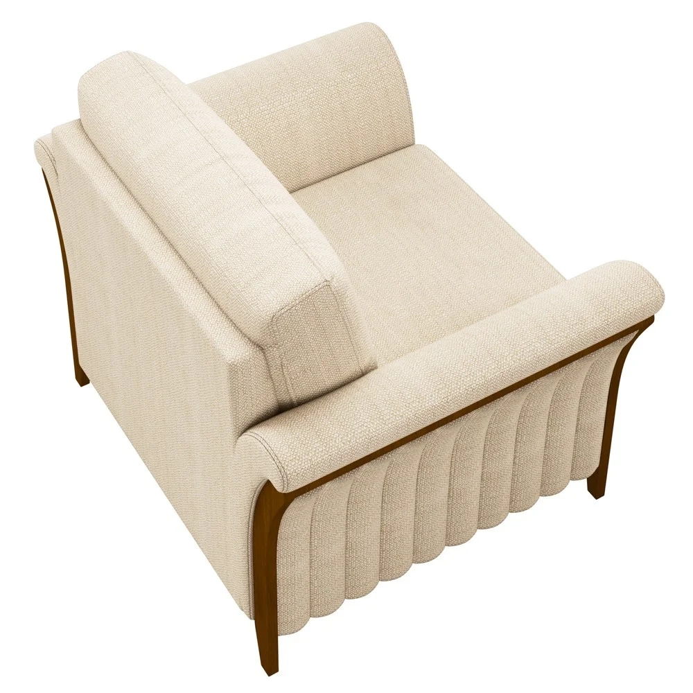 Kit 2 Poltronas Decorativas Sala de Estar 102cm Pés Madeira Roya Z32 Linho Champanhe - Mpozenato