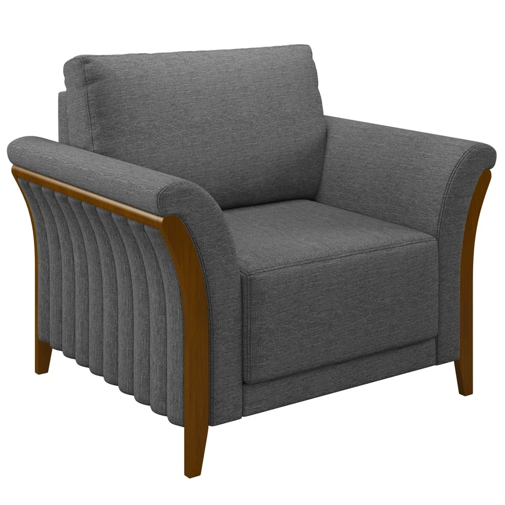 Kit 2 Poltronas Decorativas Sala de Estar 102cm Pés Madeira Roya Z32 Linho Cinza Escuro - Mpozenato