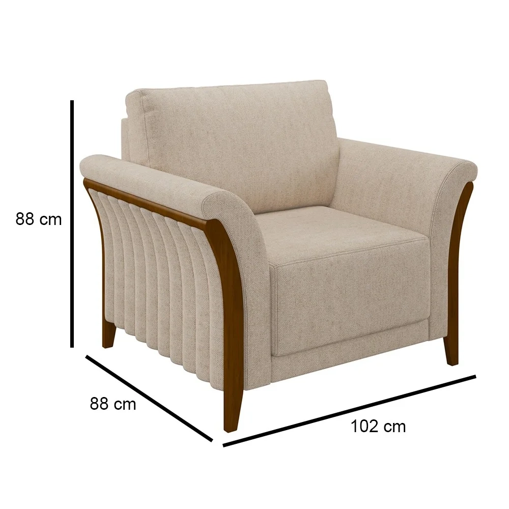 Kit 2 Poltronas Decorativas Sala de Estar 102cm Pés Madeira Roya Z32 Linho Cru - Mpozenato