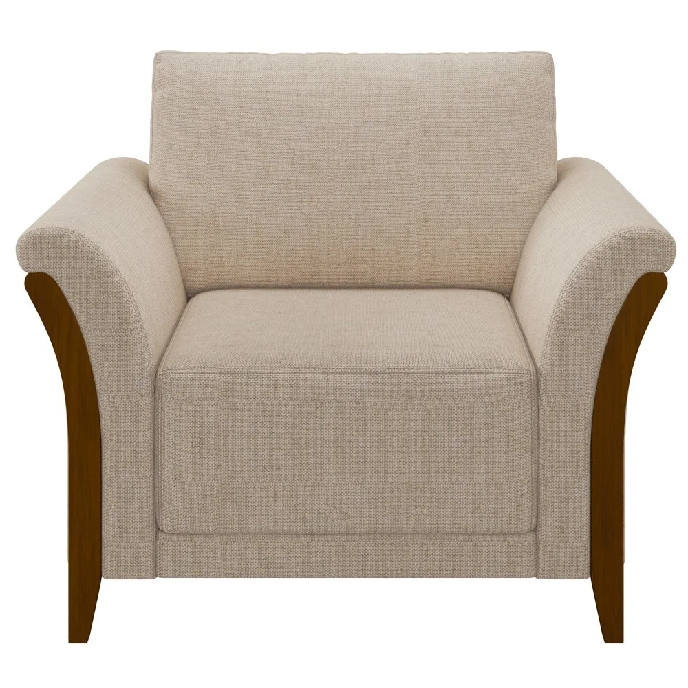 Kit 2 Poltronas Decorativas Sala de Estar 102cm Pés Madeira Roya Z32 Linho Cru - Mpozenato