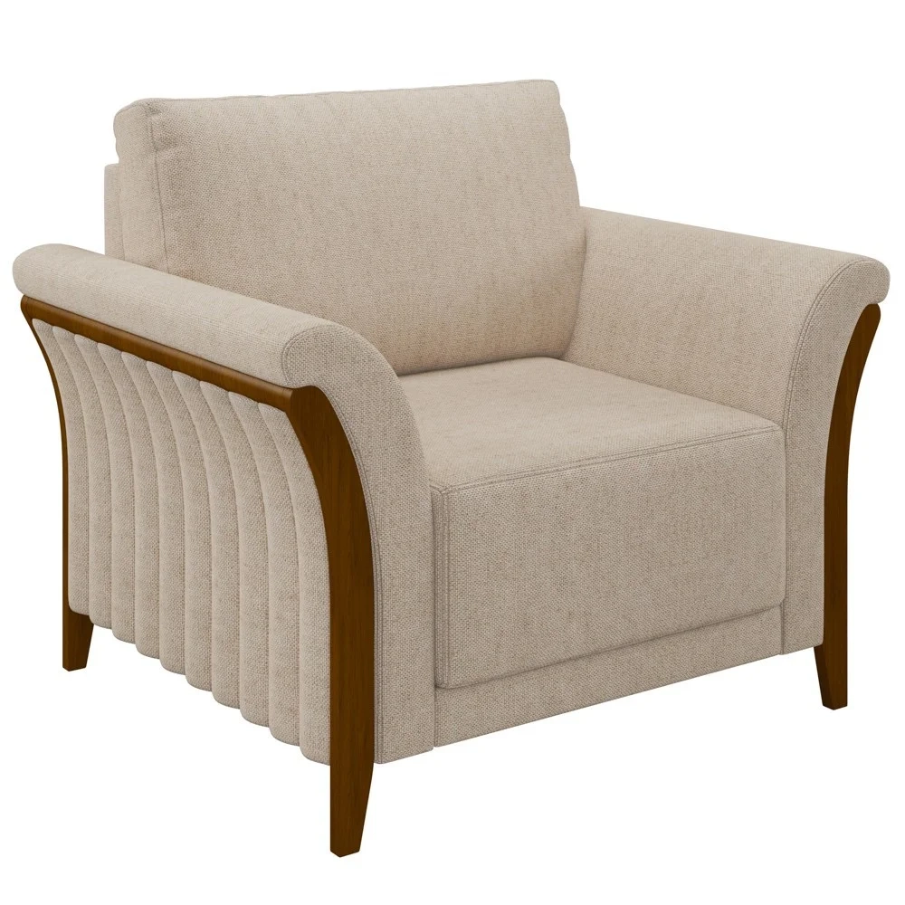 Kit 2 Poltronas Decorativas Sala de Estar 102cm Pés Madeira Roya Z32 Linho Cru - Mpozenato