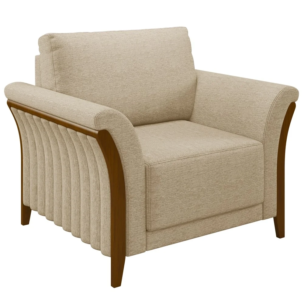 Kit 2 Poltronas Decorativas Sala de Estar 102cm Pés Madeira Roya Z32 Linho Bege - Mpozenato