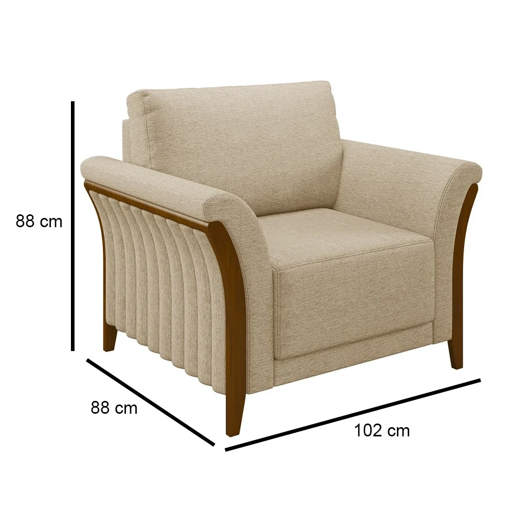 Kit 2 Poltronas Decorativas Sala de Estar 102cm Pés Madeira Roya Z32 Linho Bege - Mpozenato