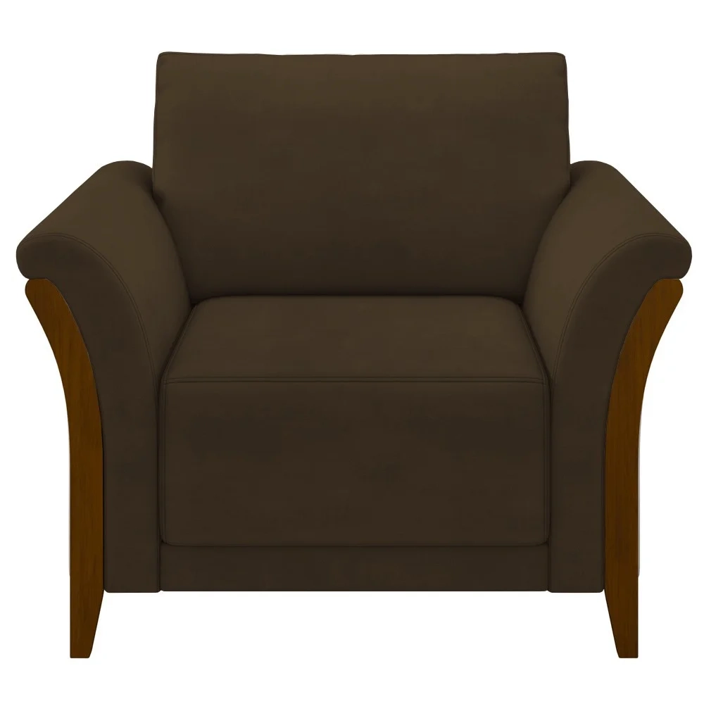 Kit 2 Poltronas Decorativas Sala de Estar 102cm Pés Madeira Roya Z32 Veludo Marrom - Mpozenato