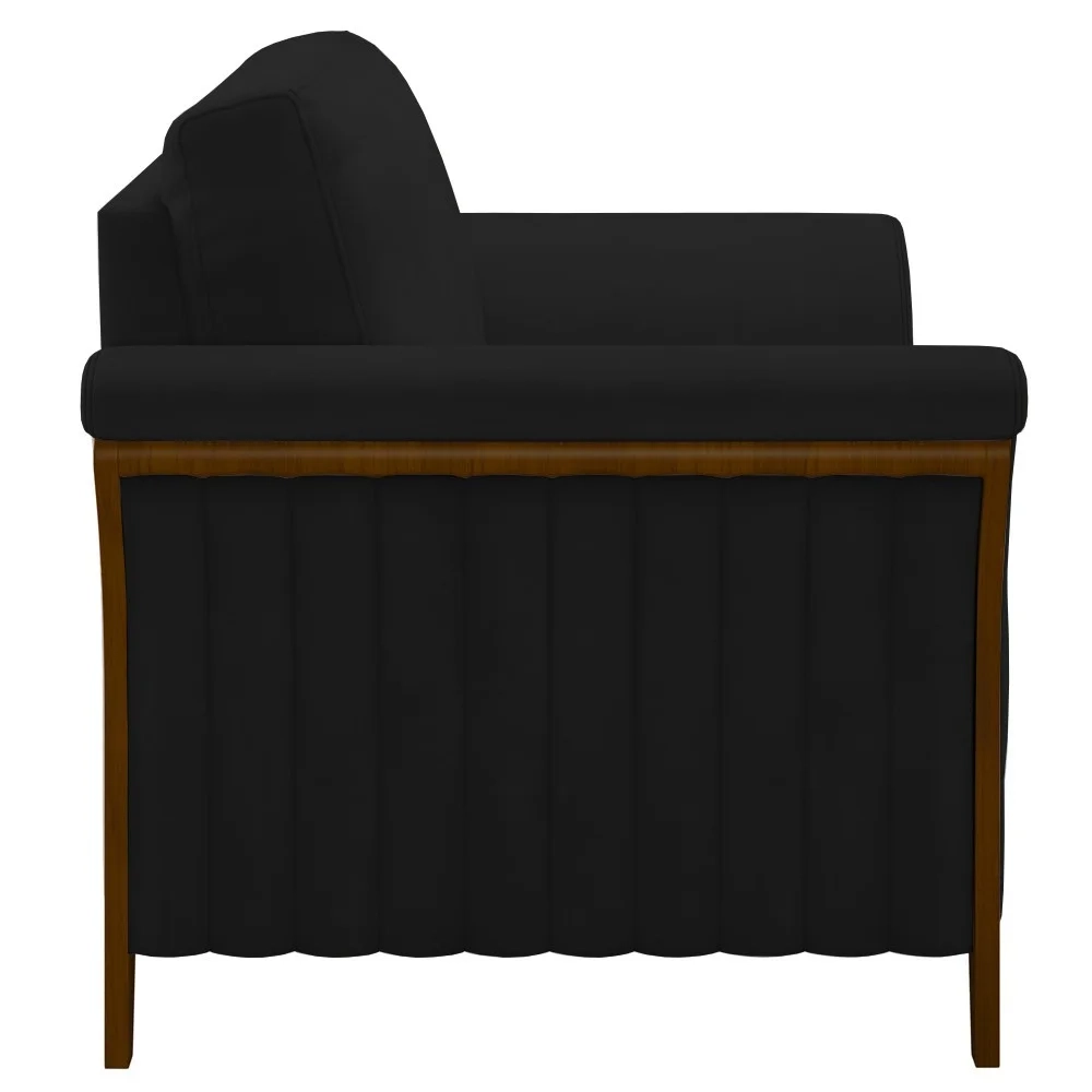 Kit 2 Poltronas Decorativas Sala de Estar 102cm Pés Madeira Roya Z32 Veludo Preto - Mpozenato