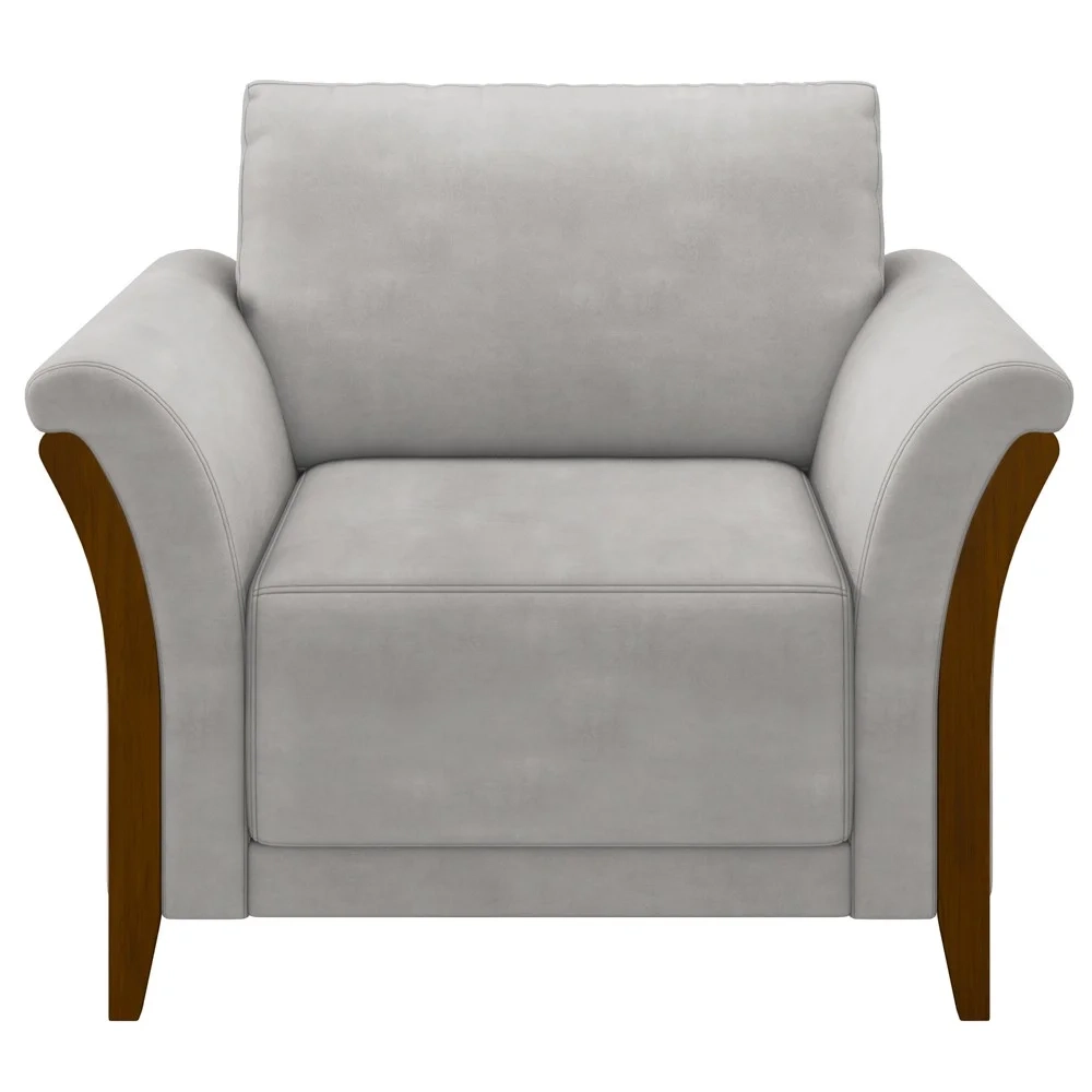 Kit 2 Poltronas Decorativas Sala de Estar 102cm Pés Madeira Roya Z32 Veludo Cinza - Mpozenato