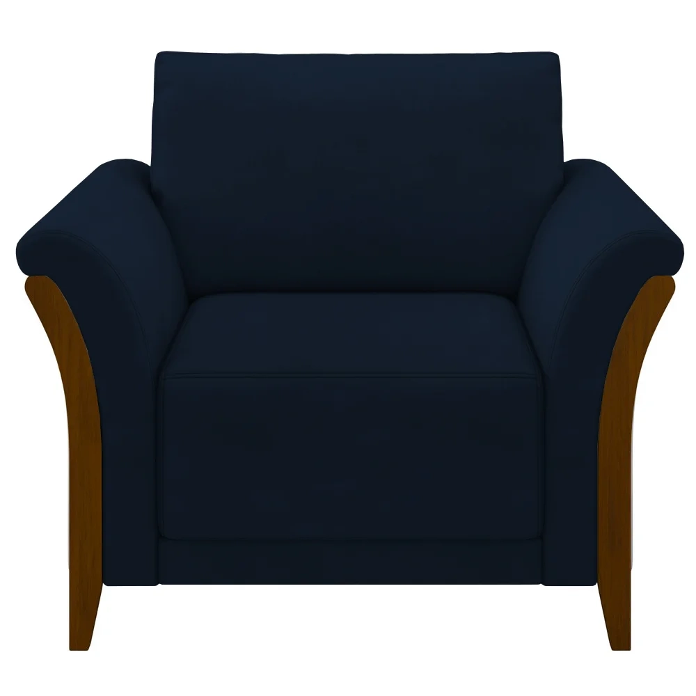 Kit 2 Poltronas Decorativas Sala de Estar 102cm Pés Madeira Roya Z32 Veludo Azul Marinho - Mpozenato