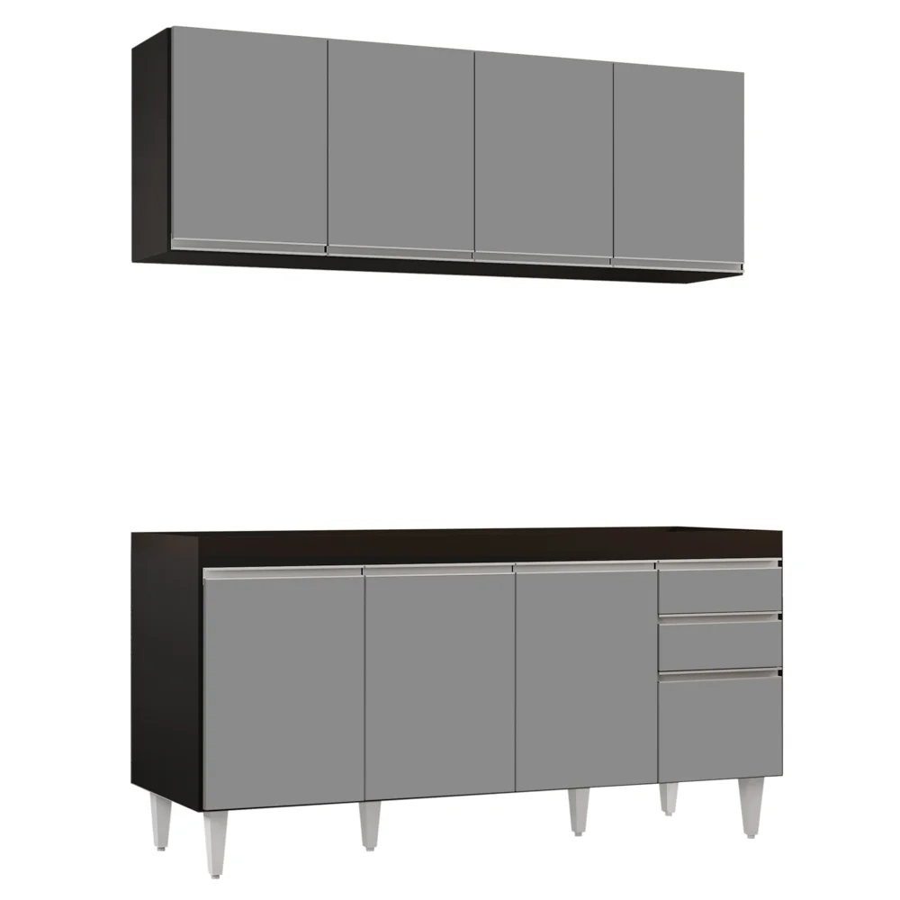 Armário Aéreo Nevada e Balcão Para Pia 160cm Arkansas Preto/Cinza - Lumil Móveis