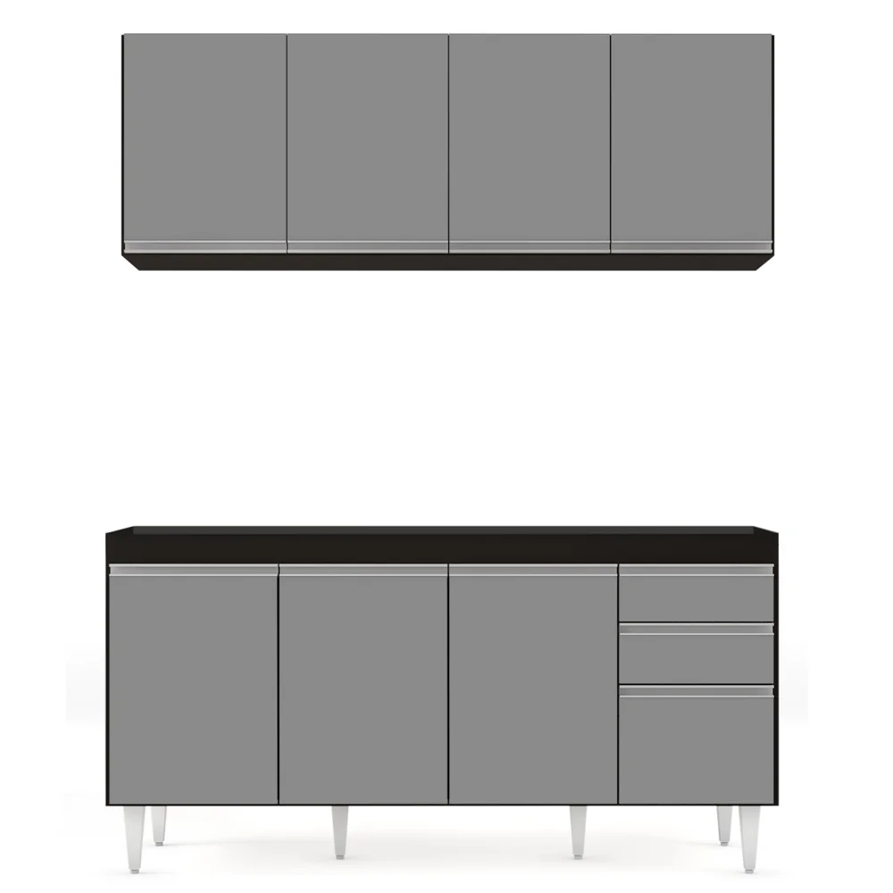 Armário Aéreo Nevada e Balcão Para Pia 160cm Arkansas Preto/Cinza - Lumil Móveis