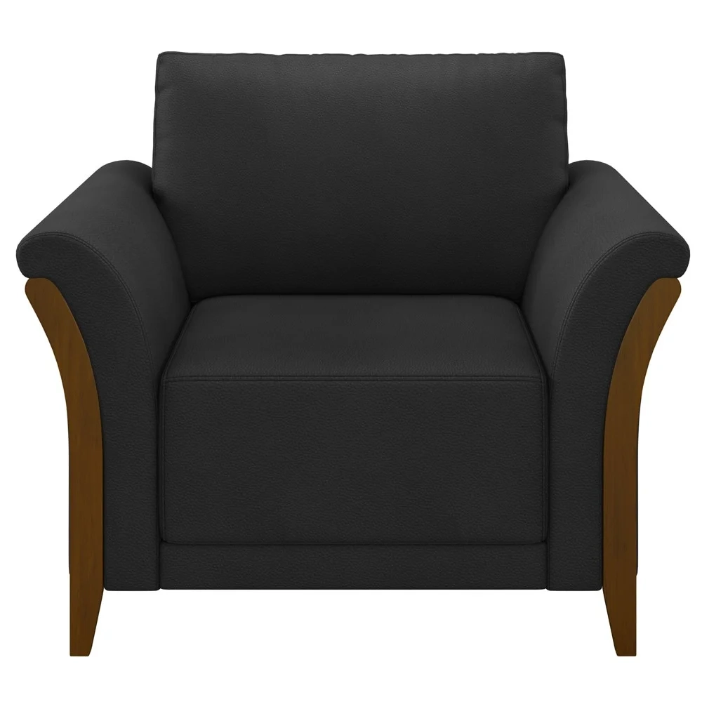 Kit 2 Poltronas Decorativas Sala de Estar 102cm Pés Madeira Roya Z32 PU Preto - Mpozenato