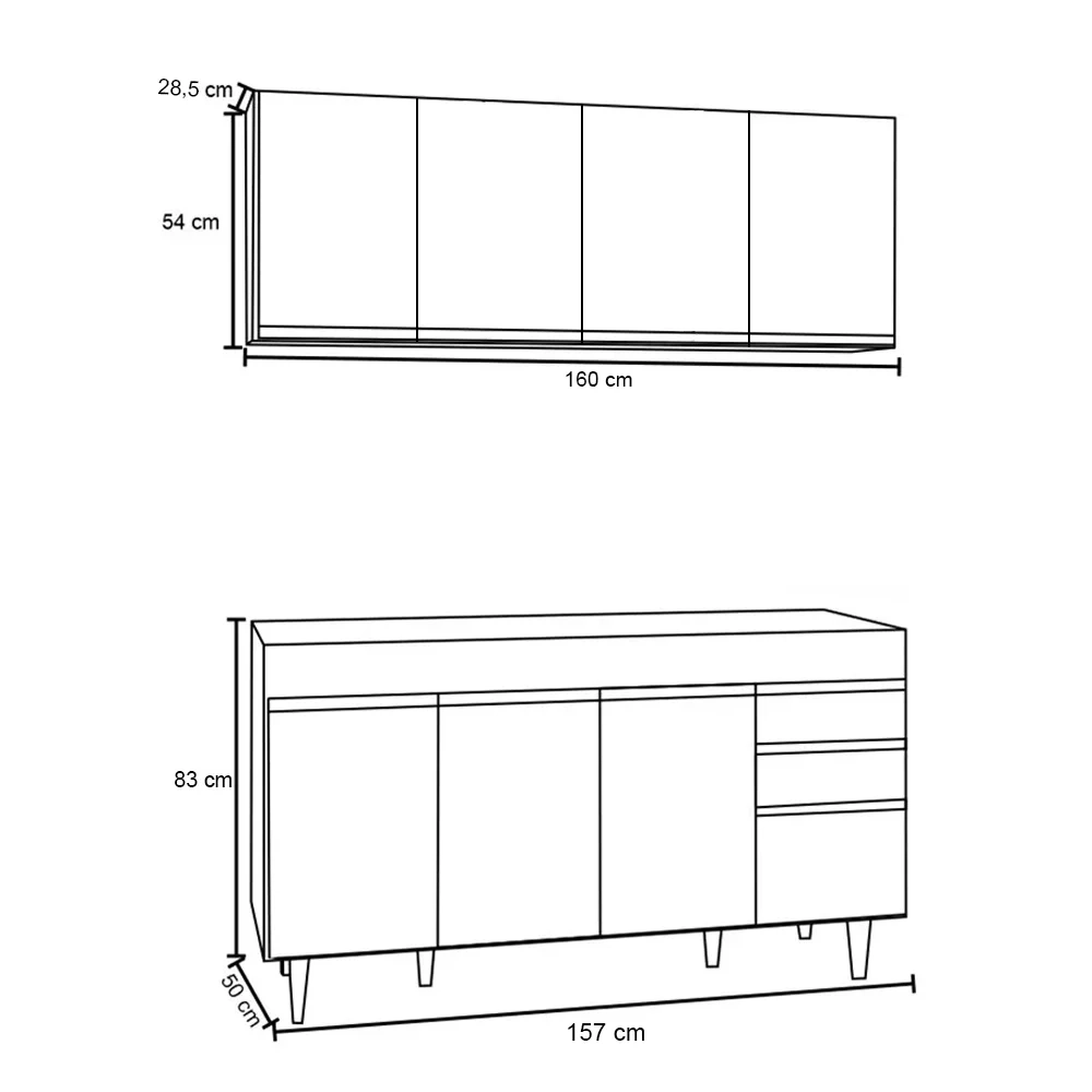 Armário Aéreo Nevada e Balcão Para Pia 160cm Arkansas Branco - Lumil
