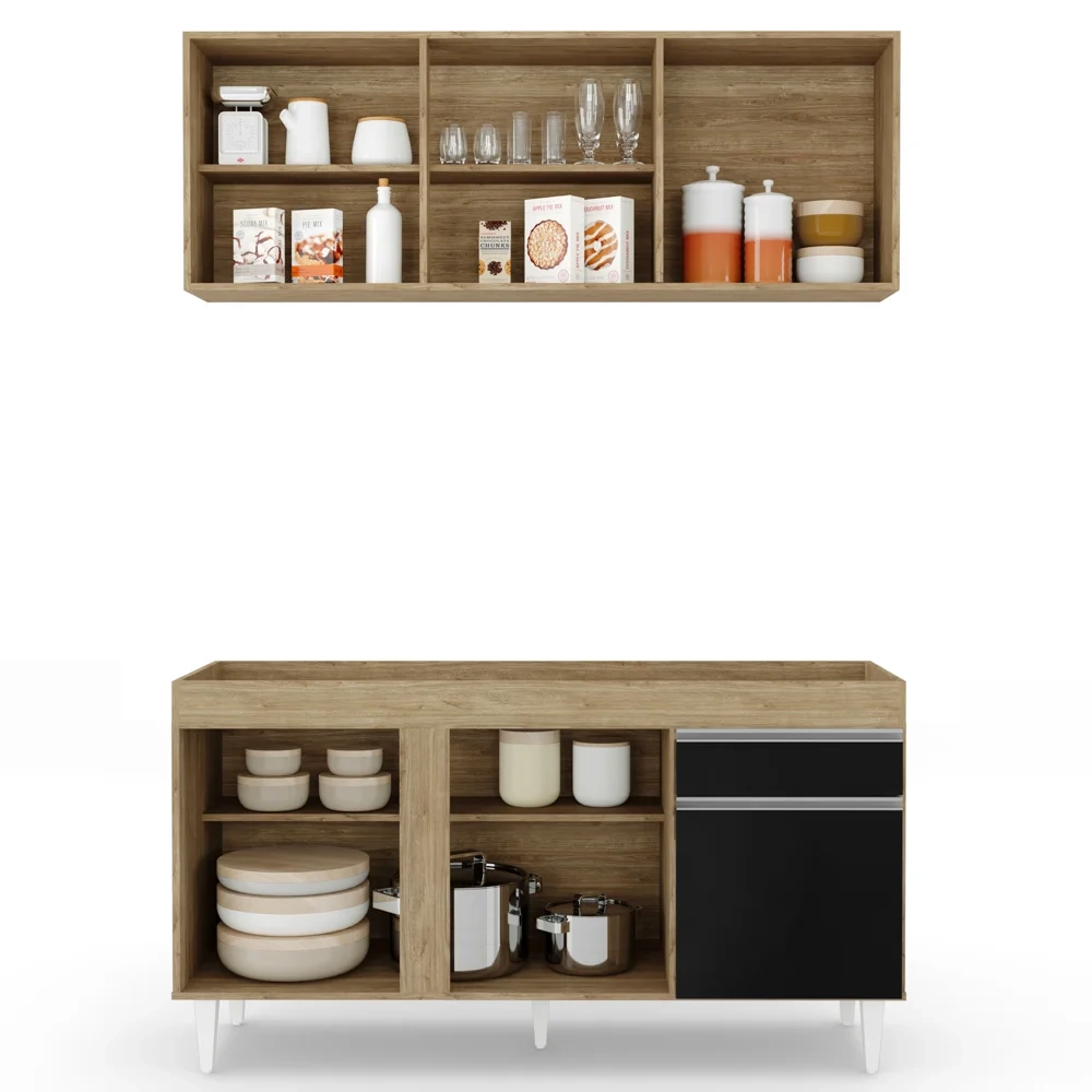 Armário Aéreo Argélia e Balcão Para Pia 150cm Dakota Castanho/Preto - Lumil Móveis