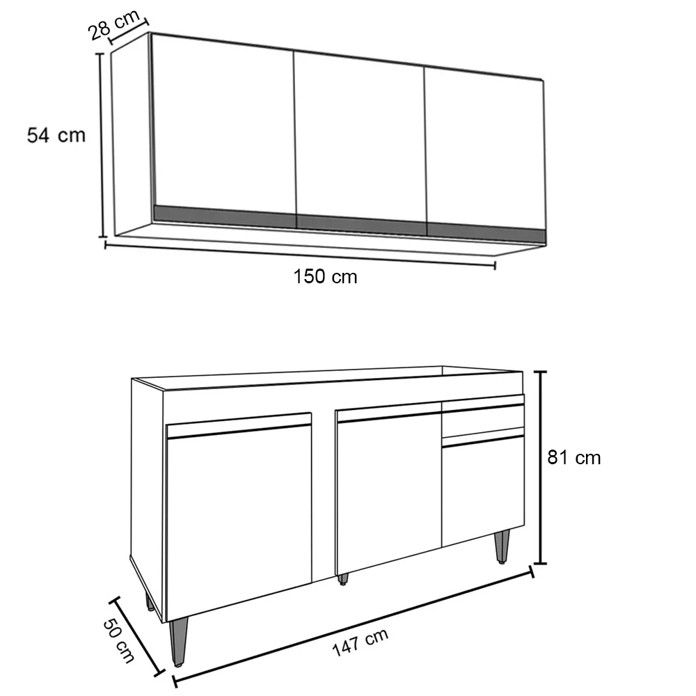 Armário Aéreo Argélia e Balcão Para Pia 150cm Dakota Castanho/Preto - Lumil Móveis