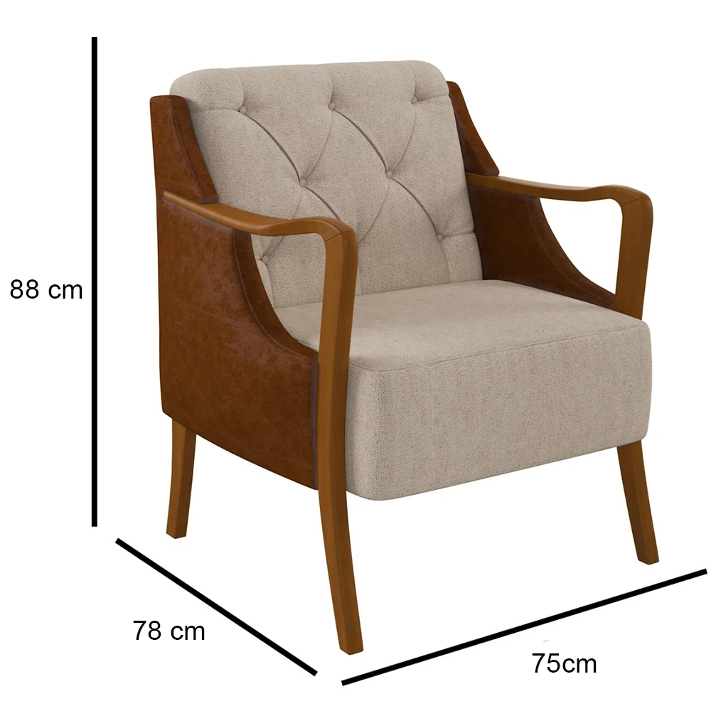 Kit Namoradeira 135cm e 2 Poltronas Decorativas Capitonê Lapa Z32 PU Camel/Linho Cru - Mpozenato
