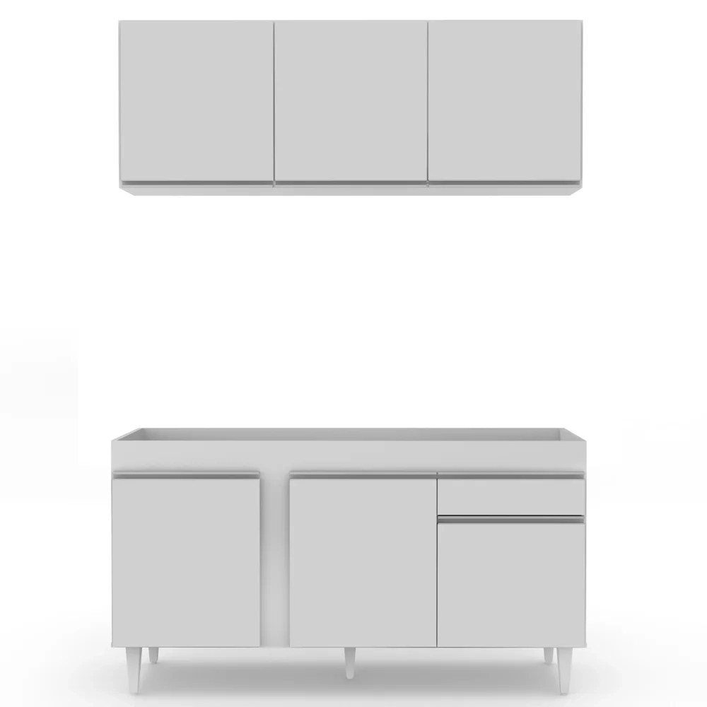 Armário Aéreo Argélia e Balcão Para Pia 150cm Dakota Branco - Lumil Móveis