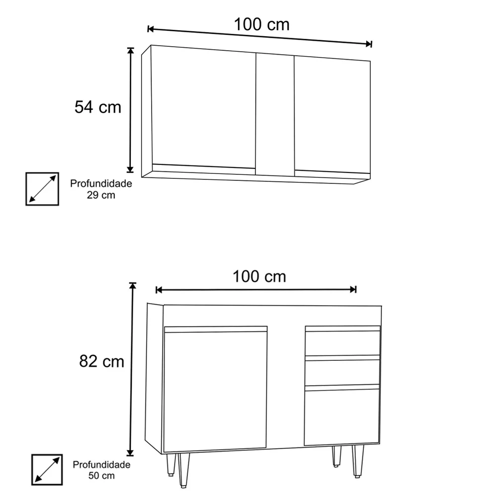 Armário Aéreo Luziania e Balcão Para Pia 100cm Indiana Castanho/Cinza - Lumil Móveis