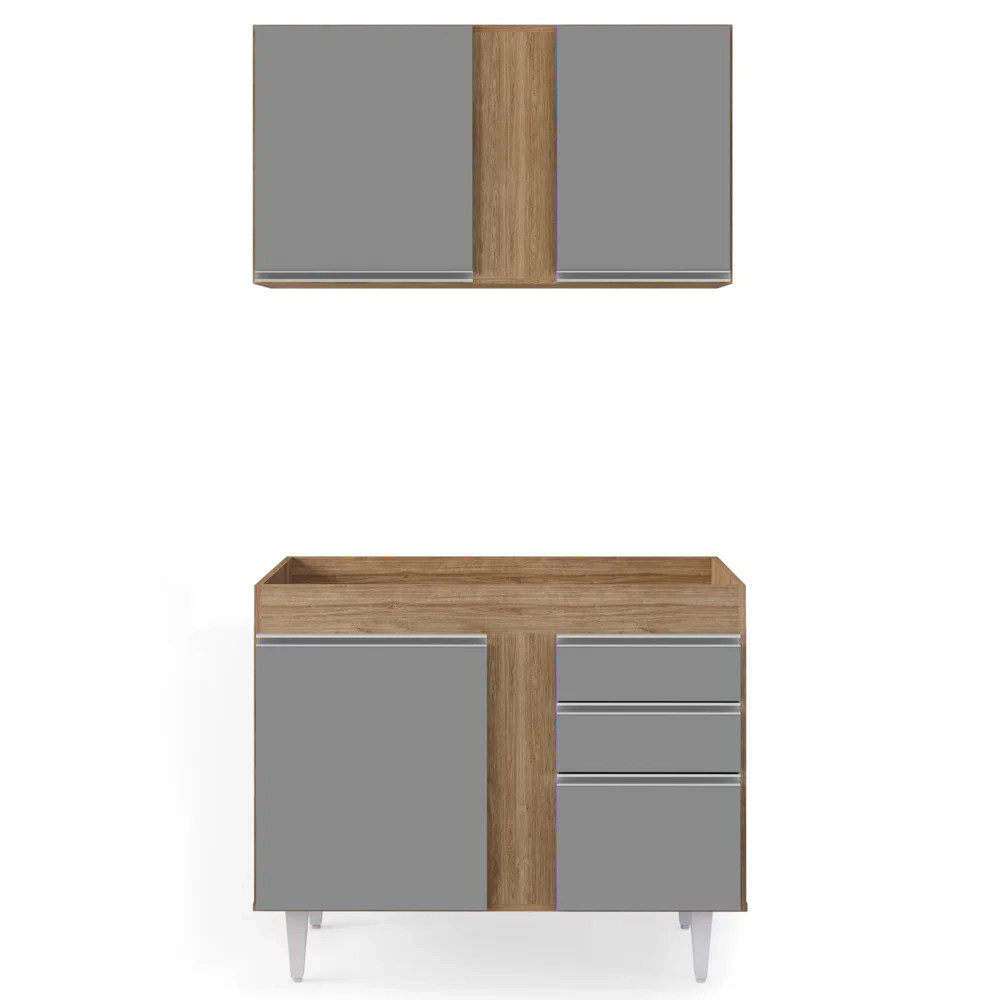 Armário Aéreo Luziania e Balcão Para Pia 100cm Indiana Castanho/Cinza - Lumil Móveis