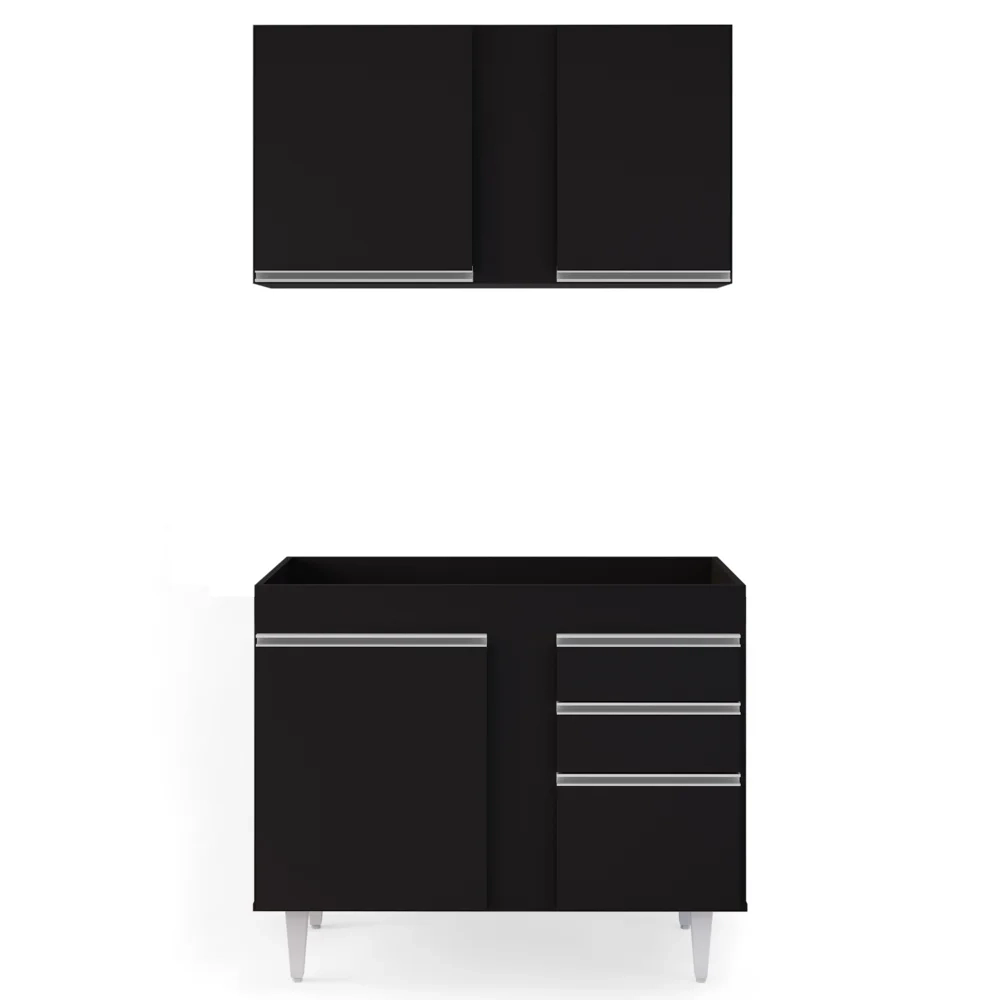 Armário Aéreo Indiana e Balcão Para Pia 100cm Luziania Preto - Lumil Móveis