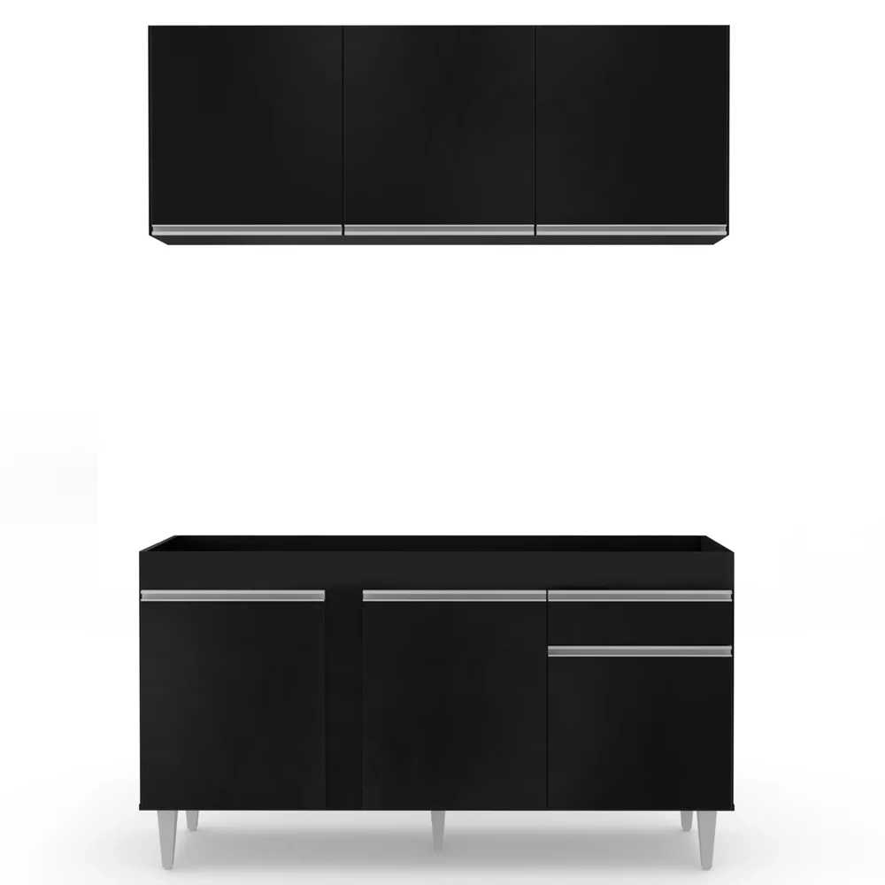 Armário Aéreo Argélia e Balcão Para Pia 150cm Dakota Preto - Lumil Móveis