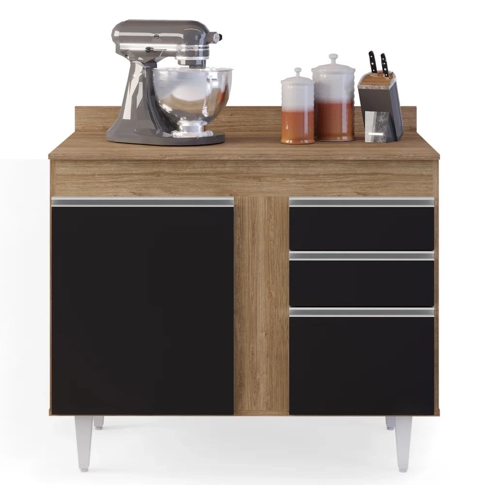 Armário Aéreo Indiana e Balcão Gabinete 100cm Luziania Castanho/Preto - Lumil Móveis