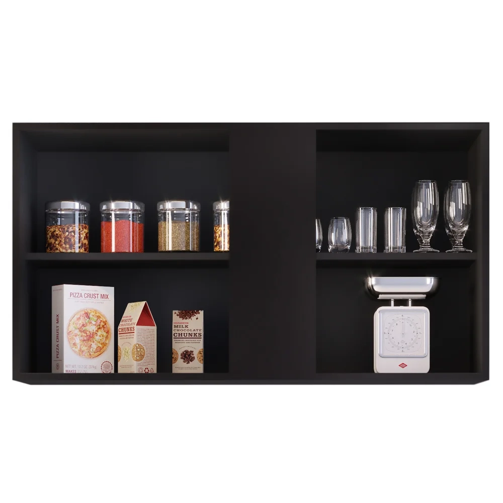 Armário Aéreo Indiana e Balcão Gabinete 100cm Luziania Preto/Cinza - Lumil Móveis