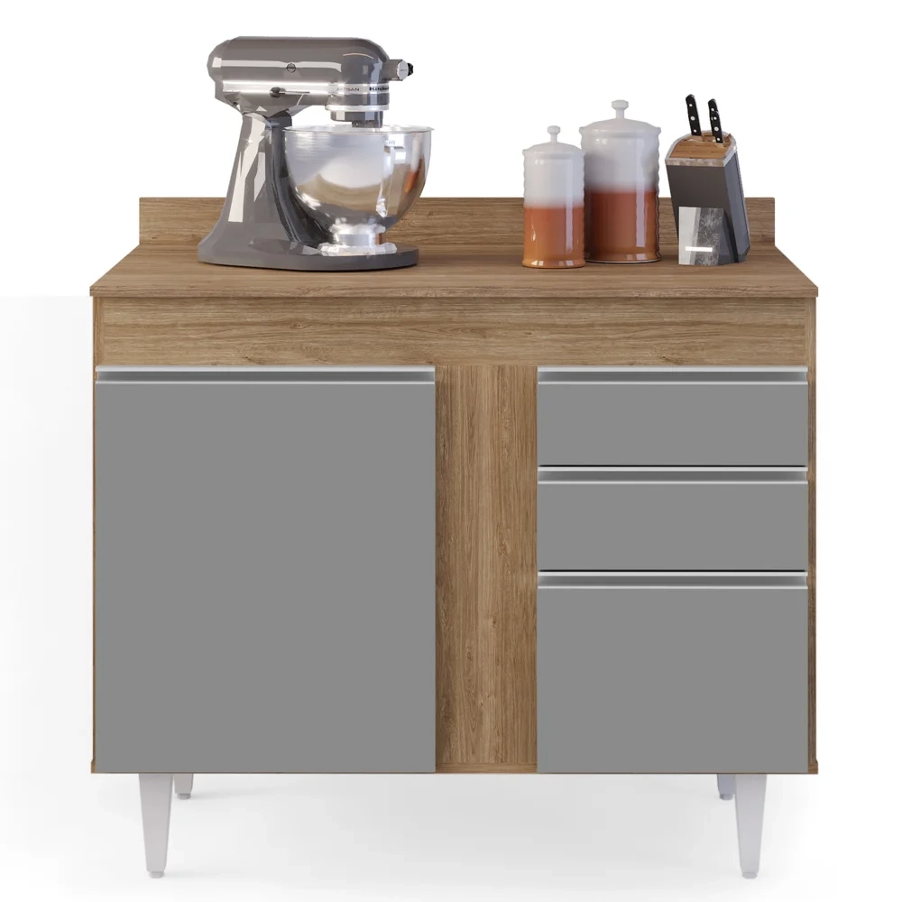 Armário Aéreo Indiana e Balcão Gabinete 100cm Luziania Castanho/Cinza - Lumil Móveis