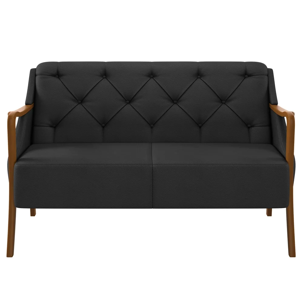 Kit Namoradeira 135cm e 2 Poltronas Decorativas Capitonê Lapa Z32 PU Preto - Mpozenato