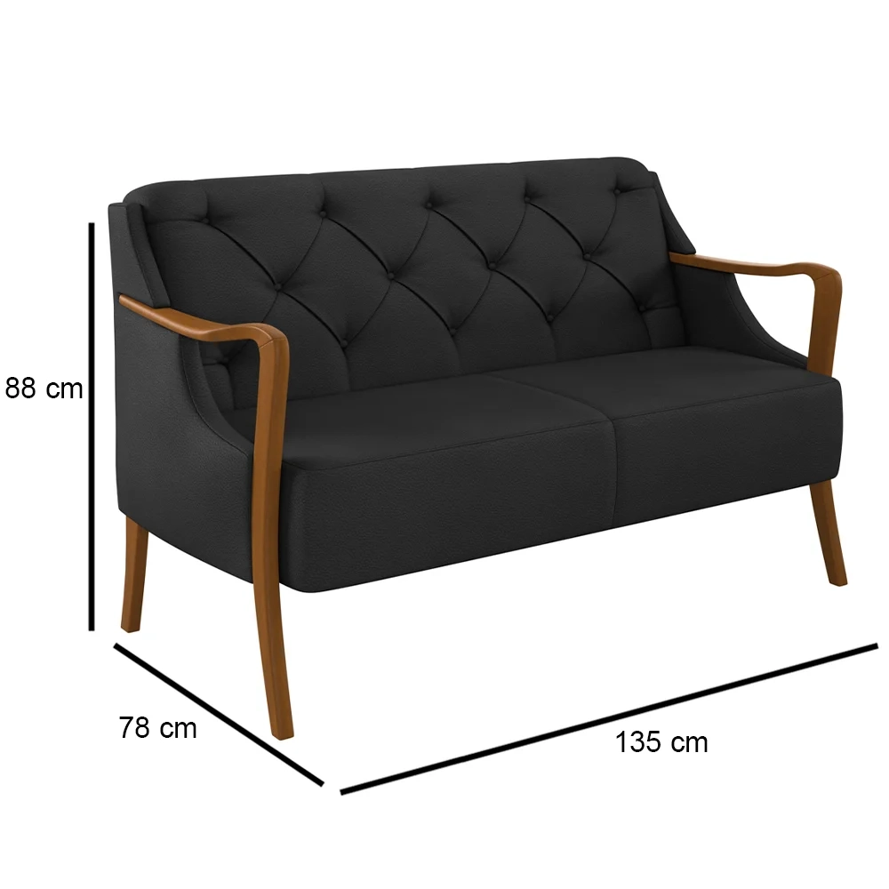Kit Namoradeira 135cm e 2 Poltronas Decorativas Capitonê Lapa Z32 PU Preto - Mpozenato