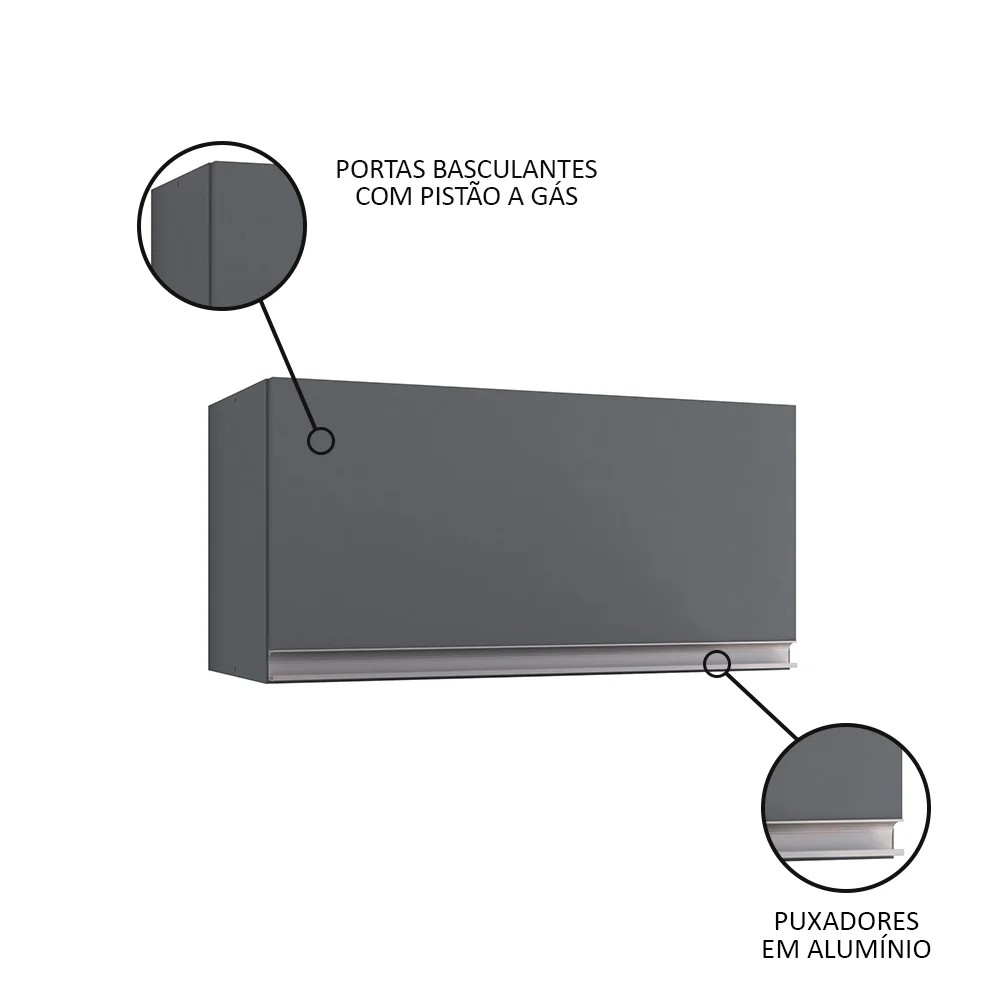 Armário Aéreo 60cm Porta Basculante Andréia Cinza - AJL Móveis