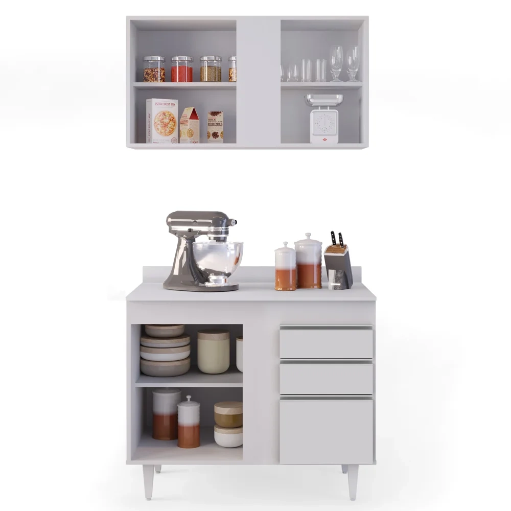 Armário Aéreo Indiana e Balcão Gabinete 100cm Luziania Branco - Lumil Móveis