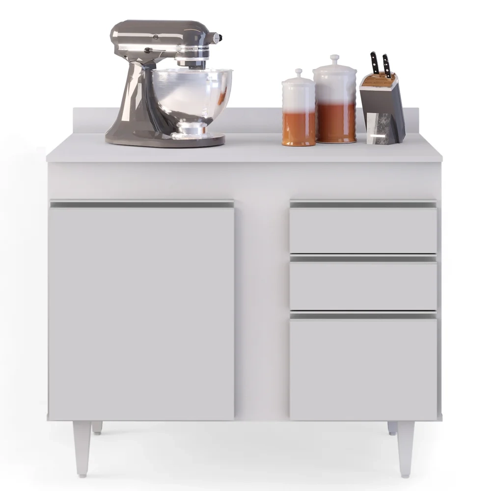 Armário Aéreo Indiana e Balcão Gabinete 100cm Luziania Branco - Lumil Móveis