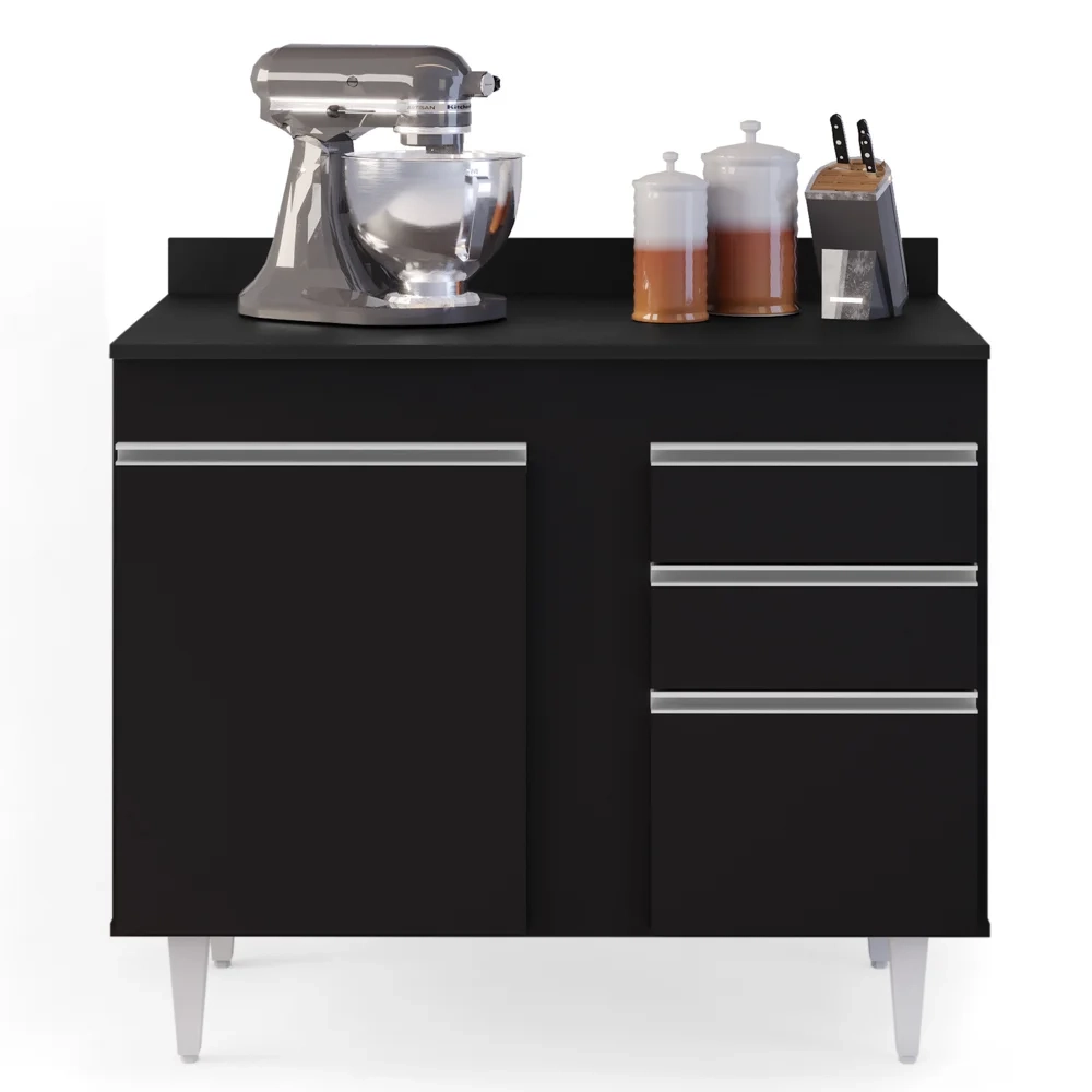 Armário Aéreo Indiana e Balcão Gabinete 100cm Luziania Preto - Lumil Móveis