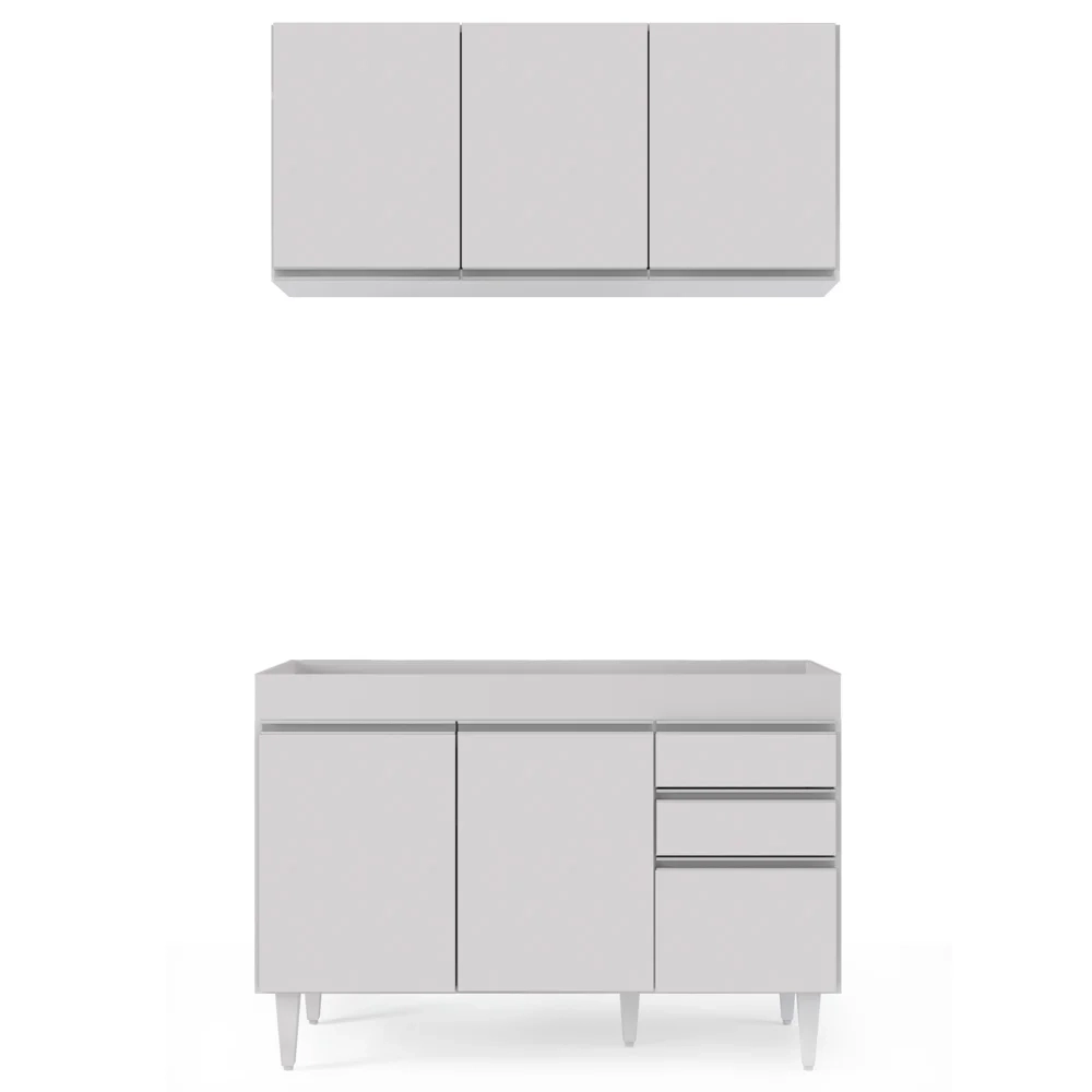 Armário Aéreo Virgínia e Balcão Para Pia 120cm Michigan Branco - Lumil Móveis