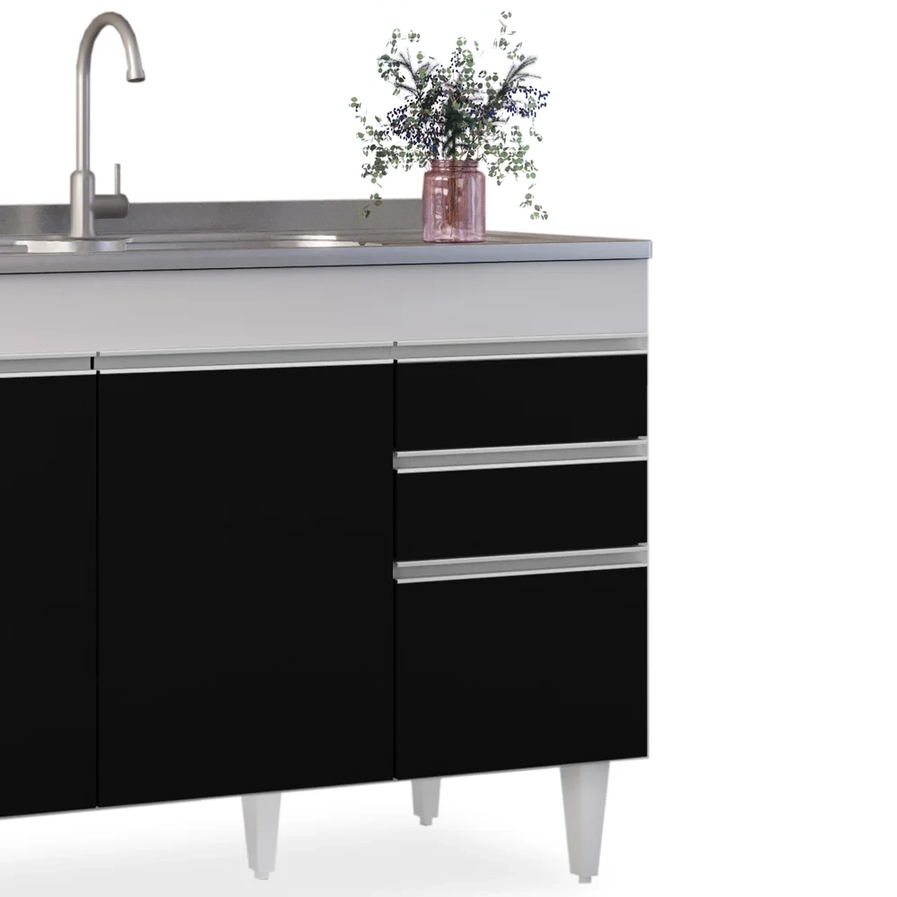 Armário Aéreo Virgínia e Balcão Com Pia 120cm Michigan Branco/Preto - Lumil Móveis