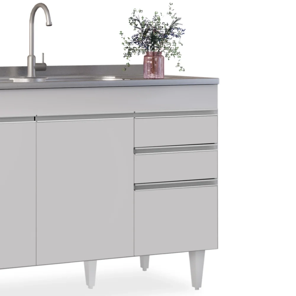 Armário Aéreo Virgínia e Balcão Com Pia 120cm Michigan Branco - Lumil Móveis