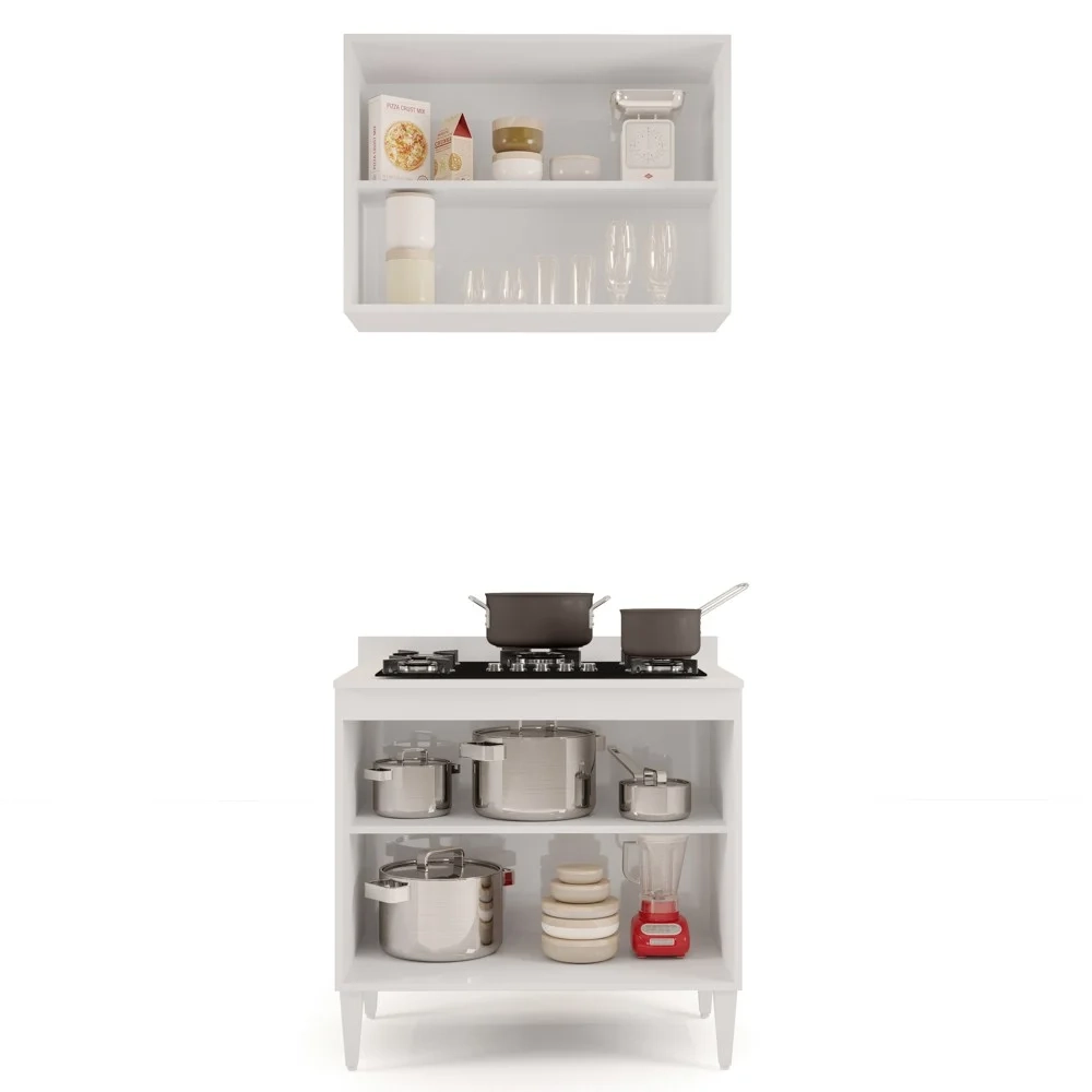 Armário Aéreo Califórnia e Balcão Para Cooktop Flórida Branco/Preto - Lumil Móveis