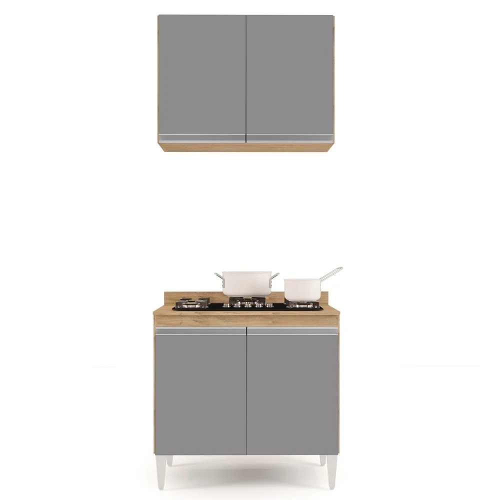 Armário Califórnia e Balcão Para Cooktop Flórida Castanho/Cinza - Lumil