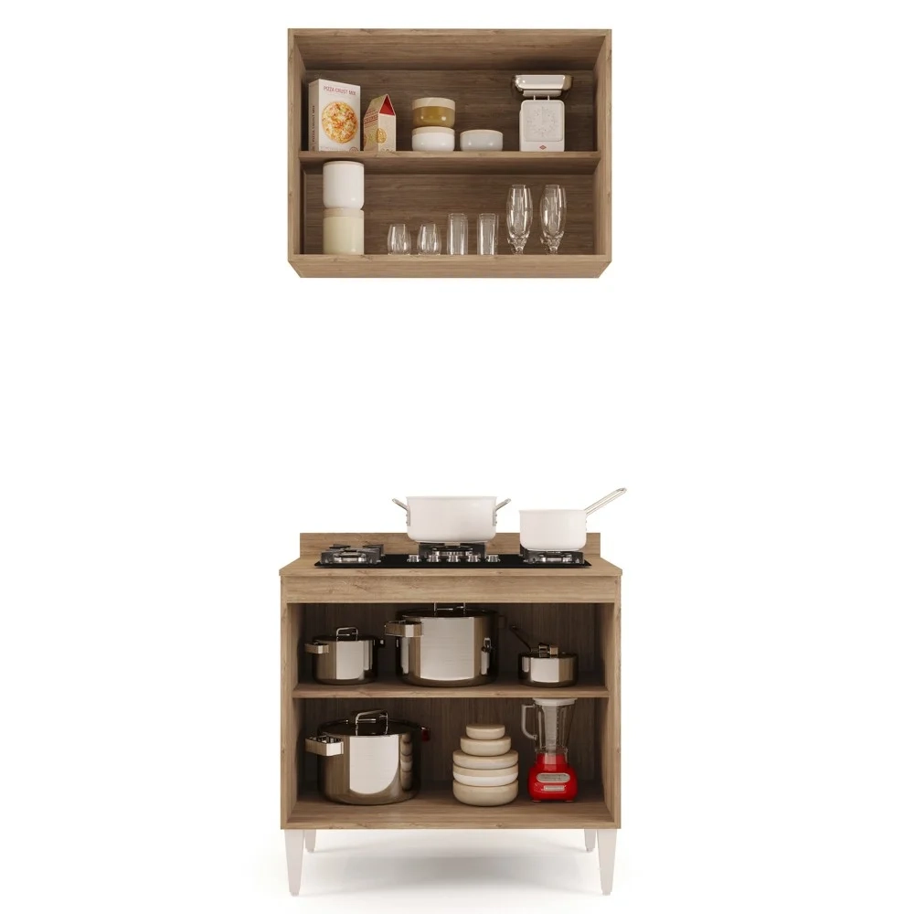 Armário Califórnia e Balcão Para Cooktop Flórida Castanho/Cinza - Lumil